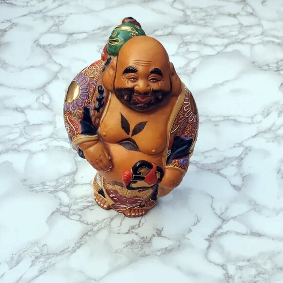 Genuine Vintage Kutani Laughing Buddha Ceramic Statue - Picture 1 of 16